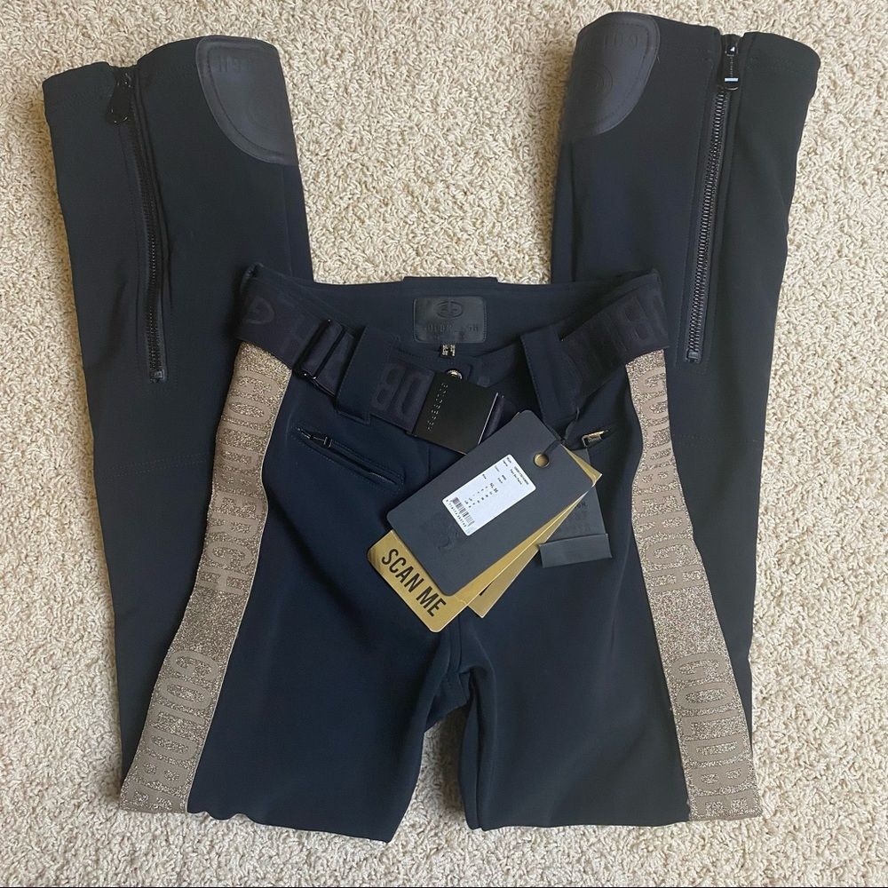 Goldbergh Ski Pam Belted Ski Pants Black Gold Metallic NWT
